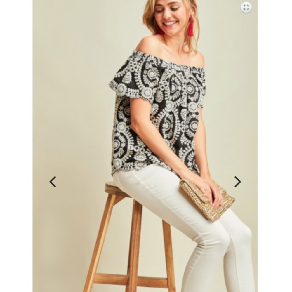 NWT Scallop Embroidered Off the Shoulder Top